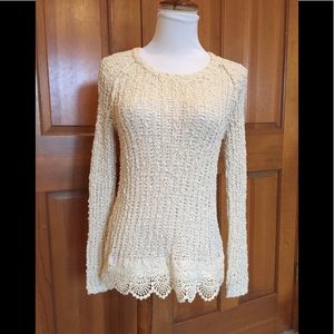 Anthropologie Crew Neck Sweater With Lace Detail